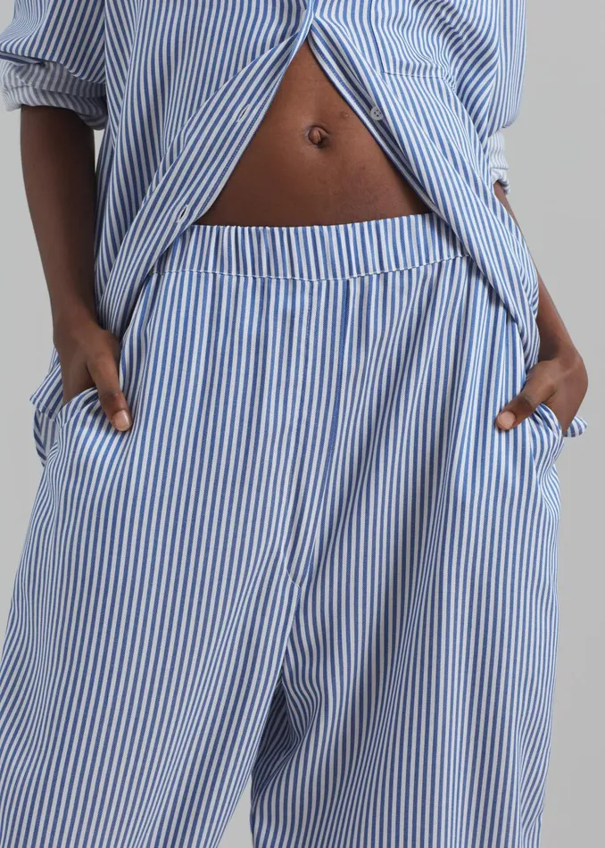 Women Mirca Fluid Elastic Pants 8211 WhiteBlue Stripe The Frankie Shop Bottoms