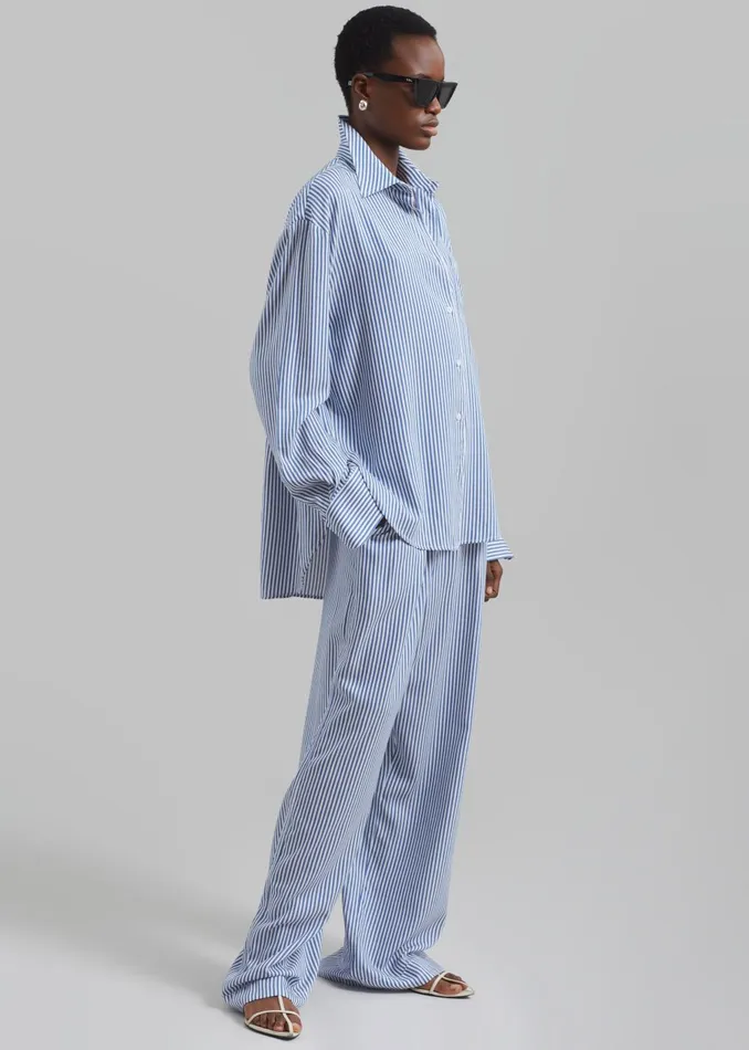 Women Mirca Fluid Elastic Pants 8211 WhiteBlue Stripe The Frankie Shop Bottoms