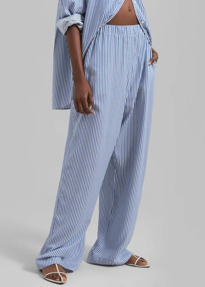 Women Mirca Fluid Elastic Pants 8211 WhiteBlue Stripe The Frankie Shop Bottoms