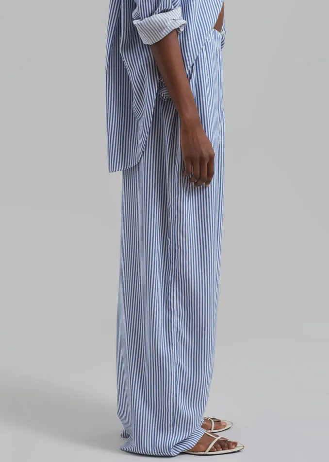 Women Mirca Fluid Elastic Pants 8211 WhiteBlue Stripe The Frankie Shop Bottoms