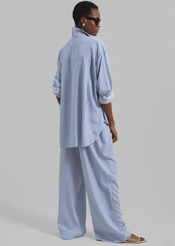 Women Mirca Fluid Elastic Pants 8211 WhiteBlue Stripe The Frankie Shop Bottoms