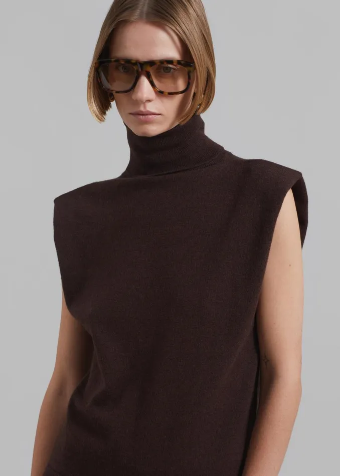 Women Nadia Thin Padded Sleeveless Turtleneck 8211 Brown The Frankie Shop Knitwear