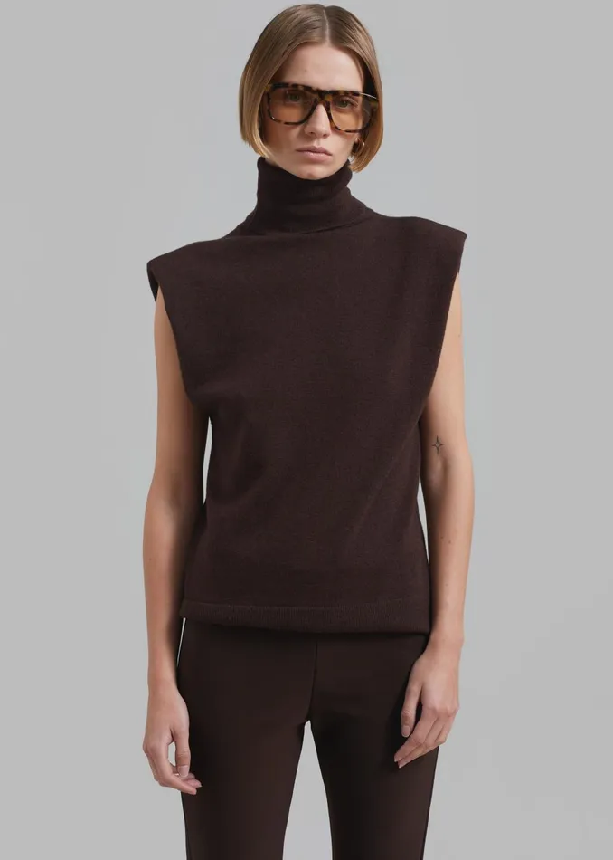 Women Nadia Thin Padded Sleeveless Turtleneck 8211 Brown The Frankie Shop Knitwear