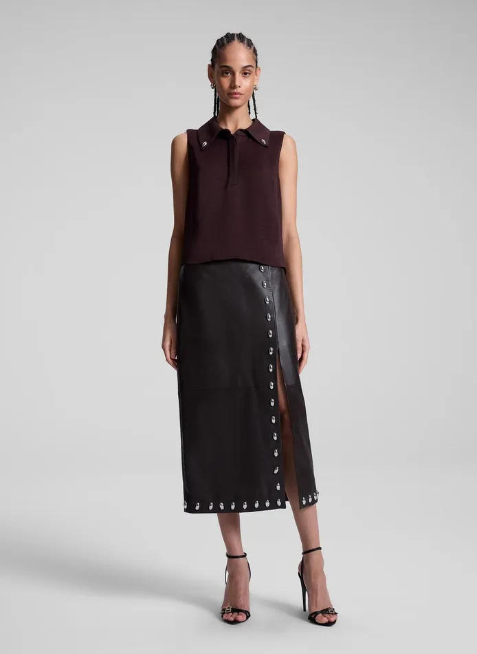 Women Naomi Studded Leather Midi Skirt Ganache ALC Bottoms