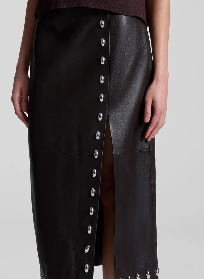 Women Naomi Studded Leather Midi Skirt Ganache ALC Bottoms