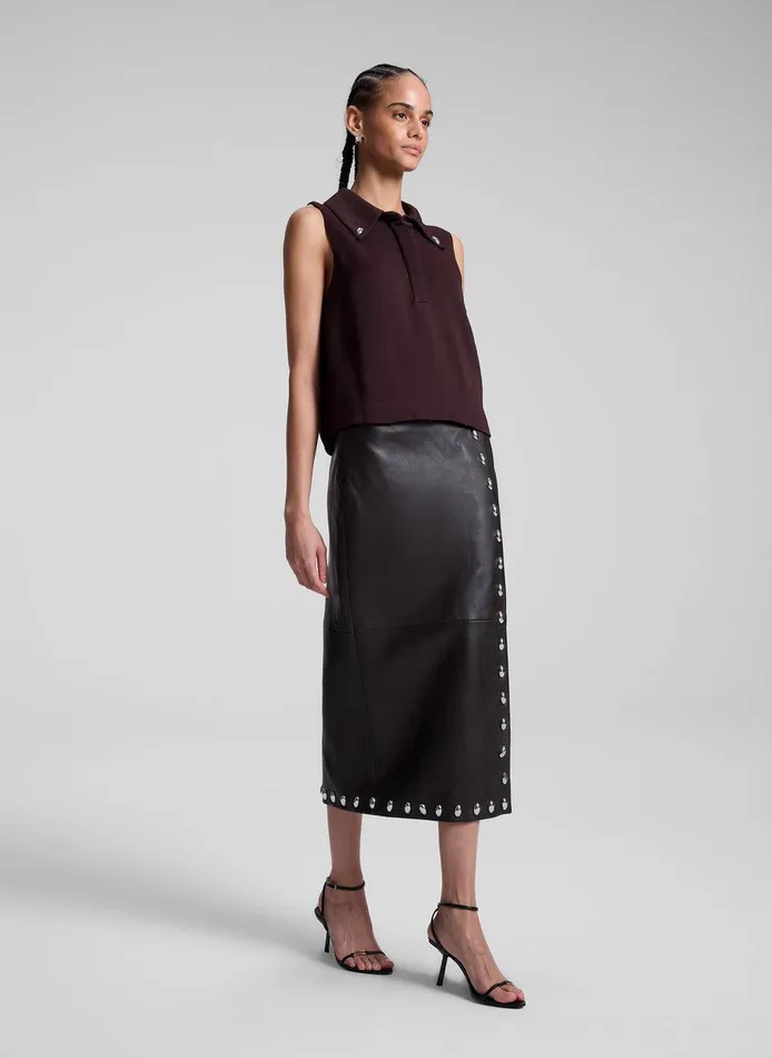 Women Naomi Studded Leather Midi Skirt Ganache ALC Bottoms