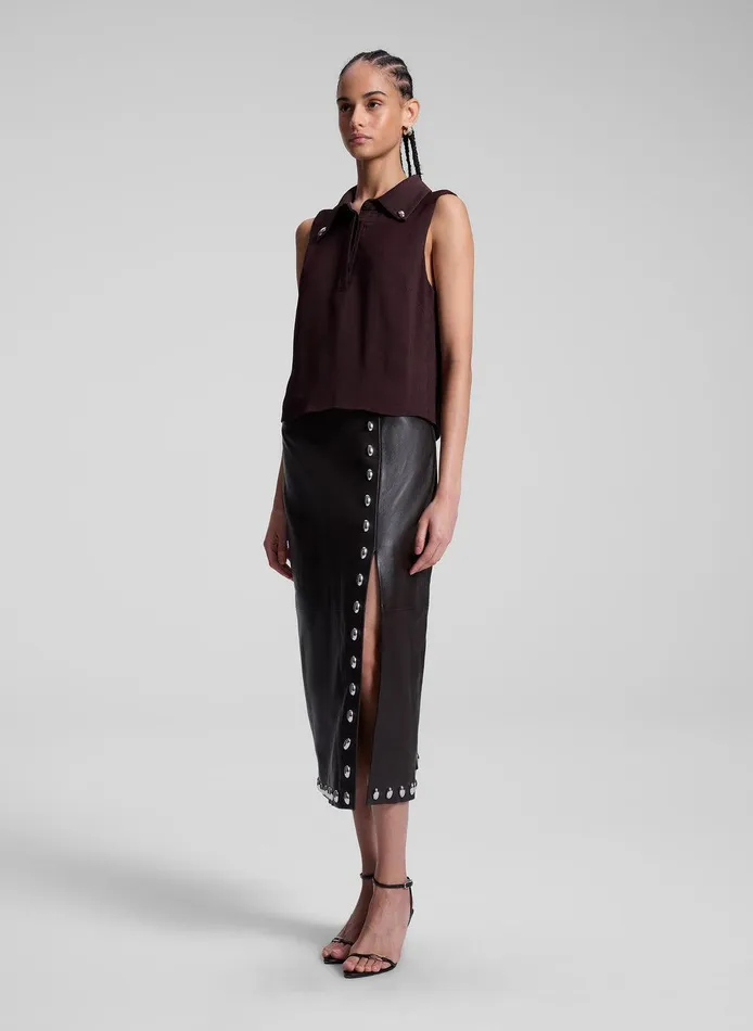 Women Naomi Studded Leather Midi Skirt Ganache ALC Bottoms