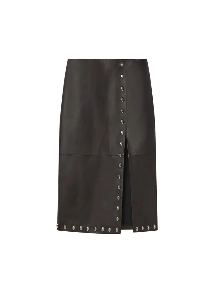 Women Naomi Studded Leather Midi Skirt Ganache ALC Bottoms