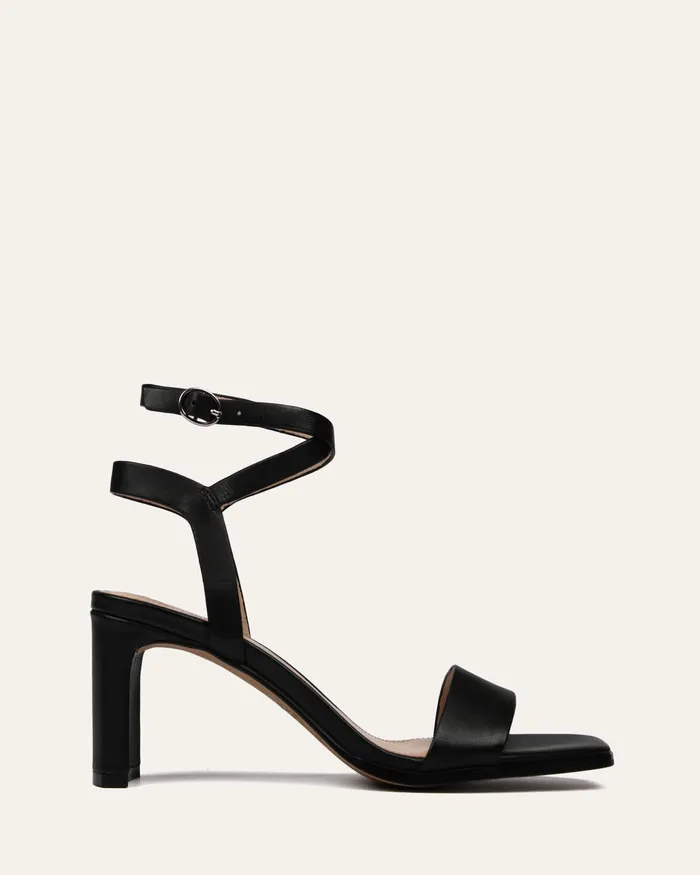 Women Natsu mid heel sandals black leather MID SANDALS jomercer