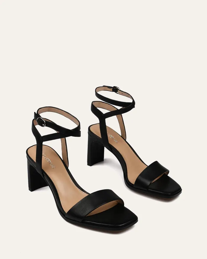 Women Natsu mid heel sandals black leather MID SANDALS jomercer
