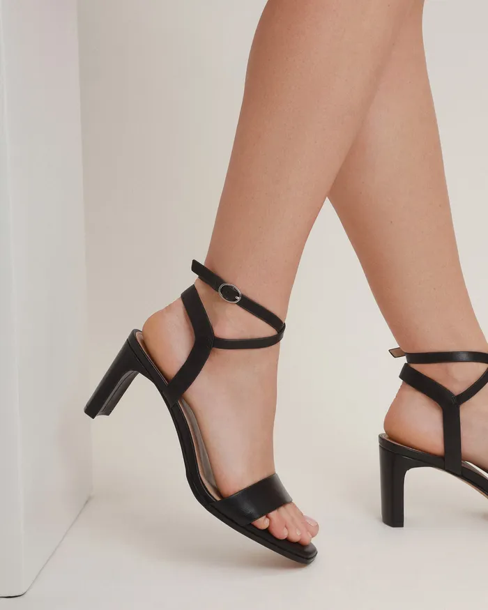 Women Natsu mid heel sandals black leather MID SANDALS jomercer
