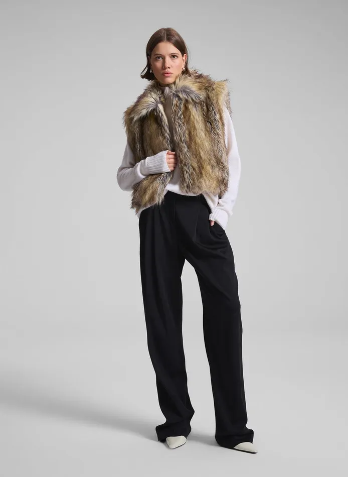 Women Naya Faux Fur Vest Brown Coyote ALC Jackets and Coats