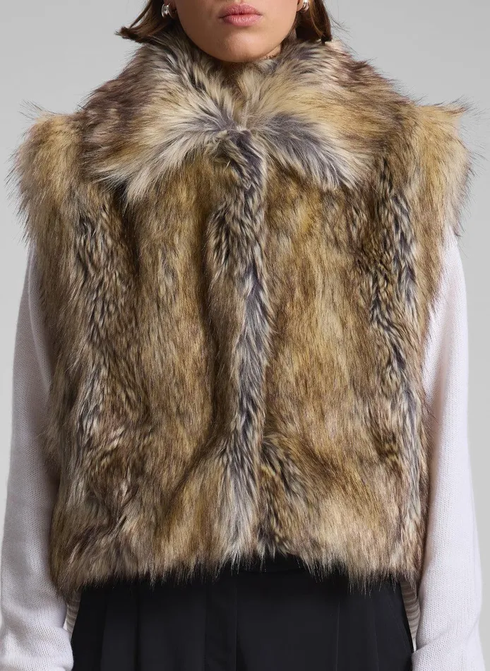 Women Naya Faux Fur Vest Brown Coyote ALC Jackets and Coats