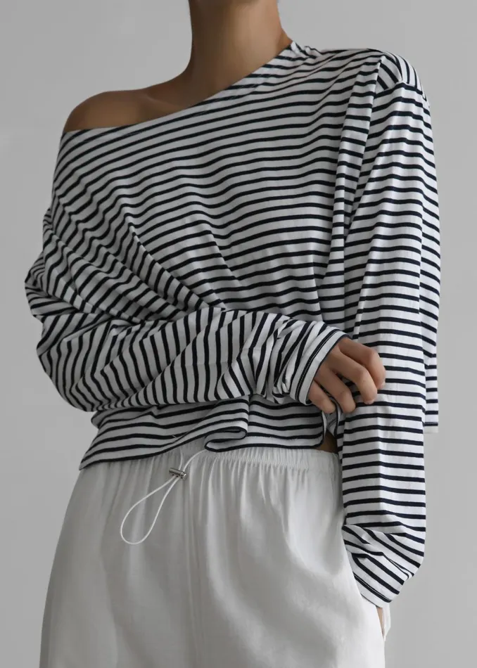 Women Neha Cropped Top 8211 Navy Stripe The Frankie Shop Tops