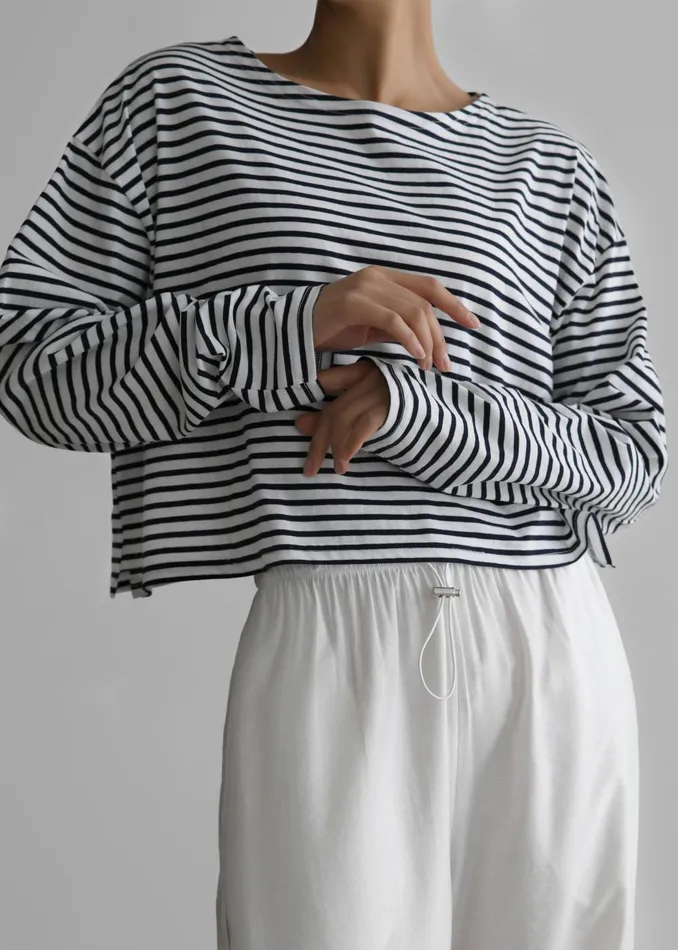 Women Neha Cropped Top 8211 Navy Stripe The Frankie Shop Tops