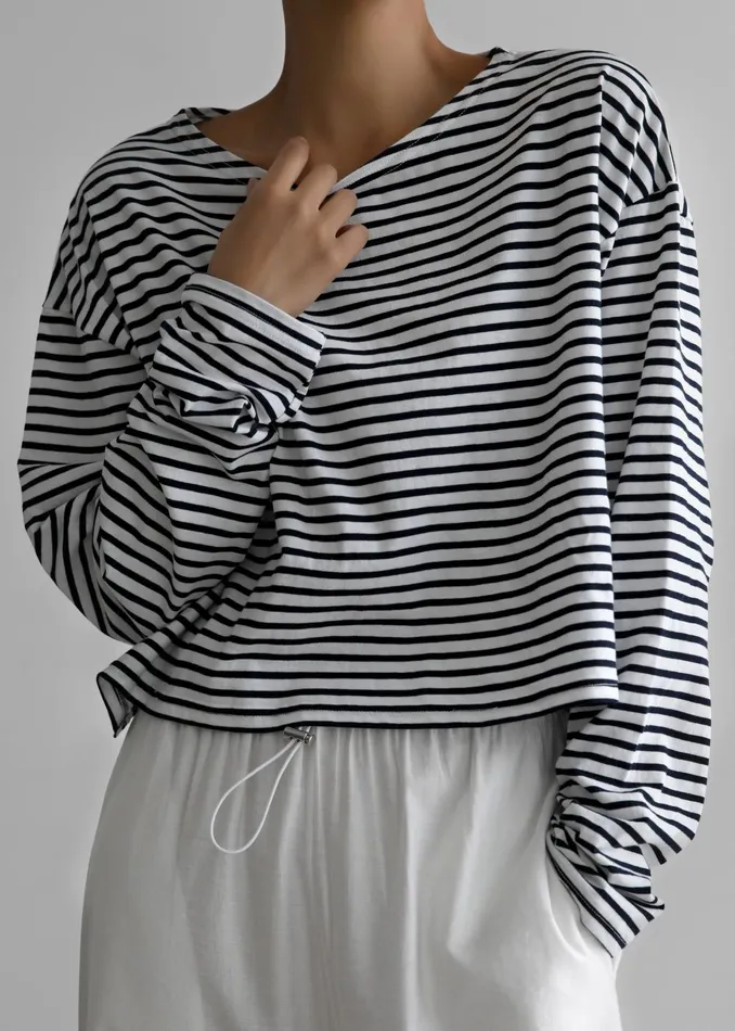 Women Neha Cropped Top 8211 Navy Stripe The Frankie Shop Tops