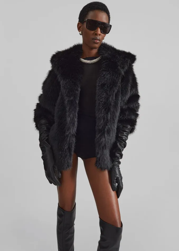 Women Nivala Faux Fur Hooded Jacket 8211 Black The Frankie Shop Outerwear