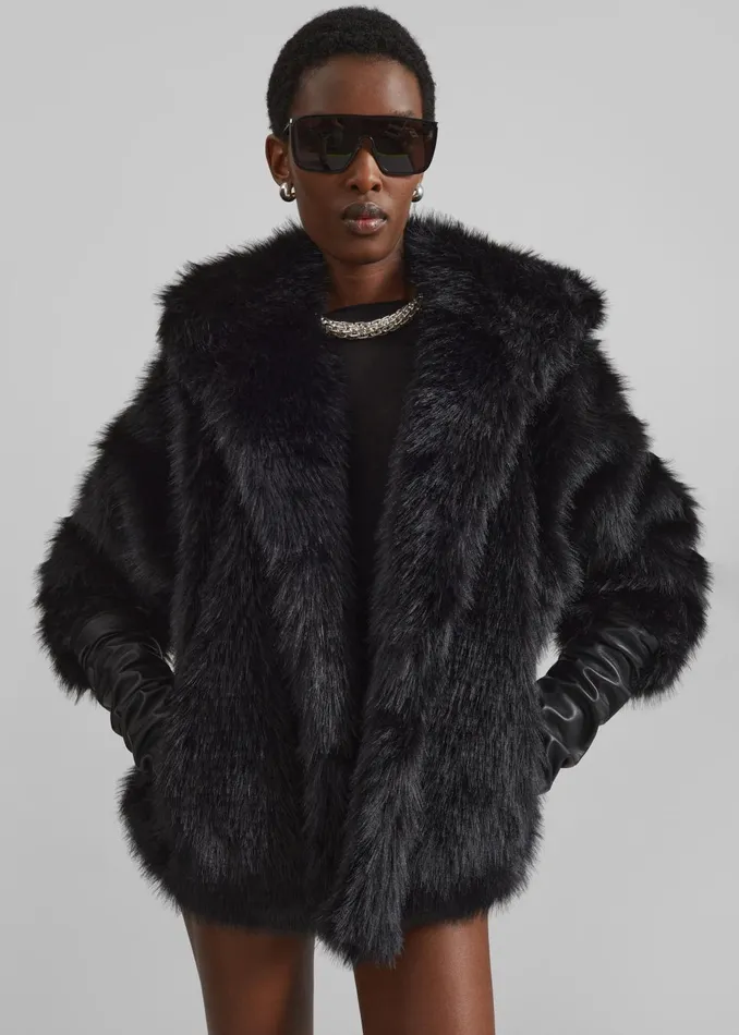 Women Nivala Faux Fur Hooded Jacket 8211 Black The Frankie Shop Outerwear