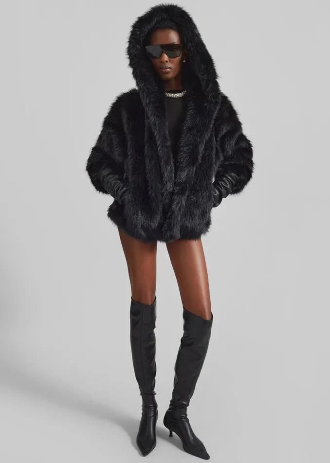 Women Nivala Faux Fur Hooded Jacket 8211 Black The Frankie Shop Outerwear