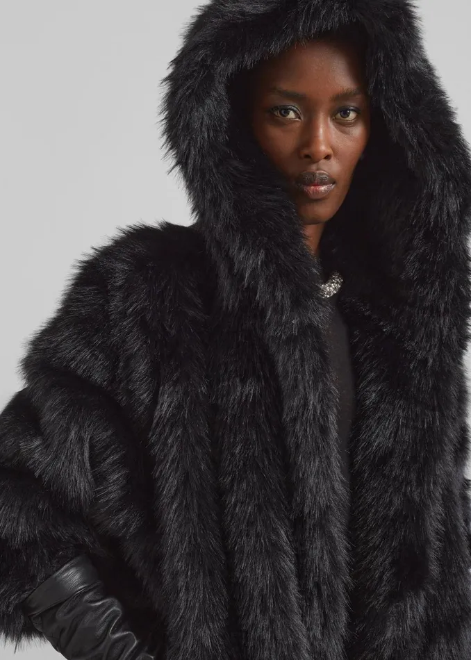 Women Nivala Faux Fur Hooded Jacket 8211 Black The Frankie Shop Outerwear