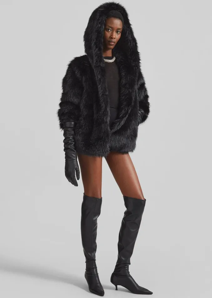Women Nivala Faux Fur Hooded Jacket 8211 Black The Frankie Shop Outerwear