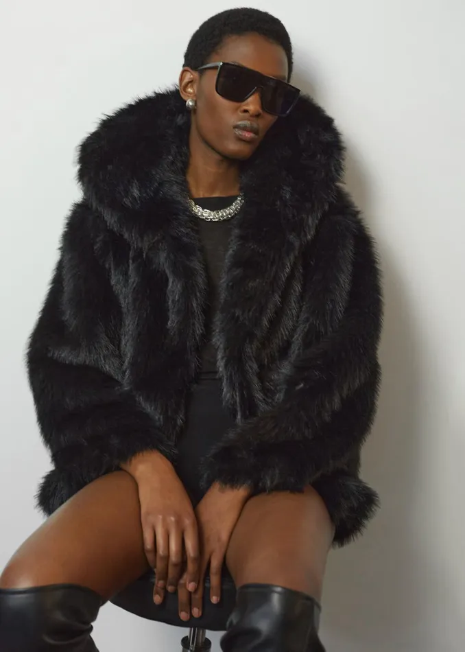 Women Nivala Faux Fur Hooded Jacket 8211 Black The Frankie Shop Outerwear