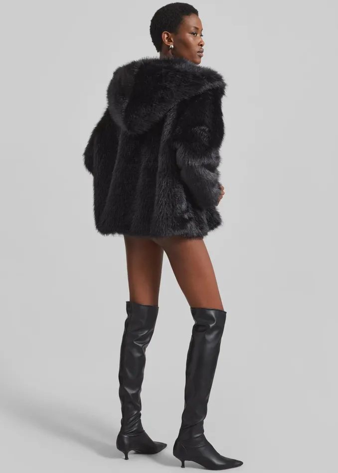 Women Nivala Faux Fur Hooded Jacket 8211 Black The Frankie Shop Outerwear
