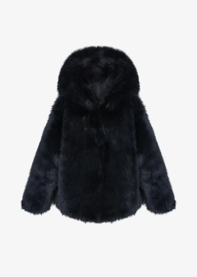 Women Nivala Faux Fur Hooded Jacket 8211 Black The Frankie Shop Outerwear