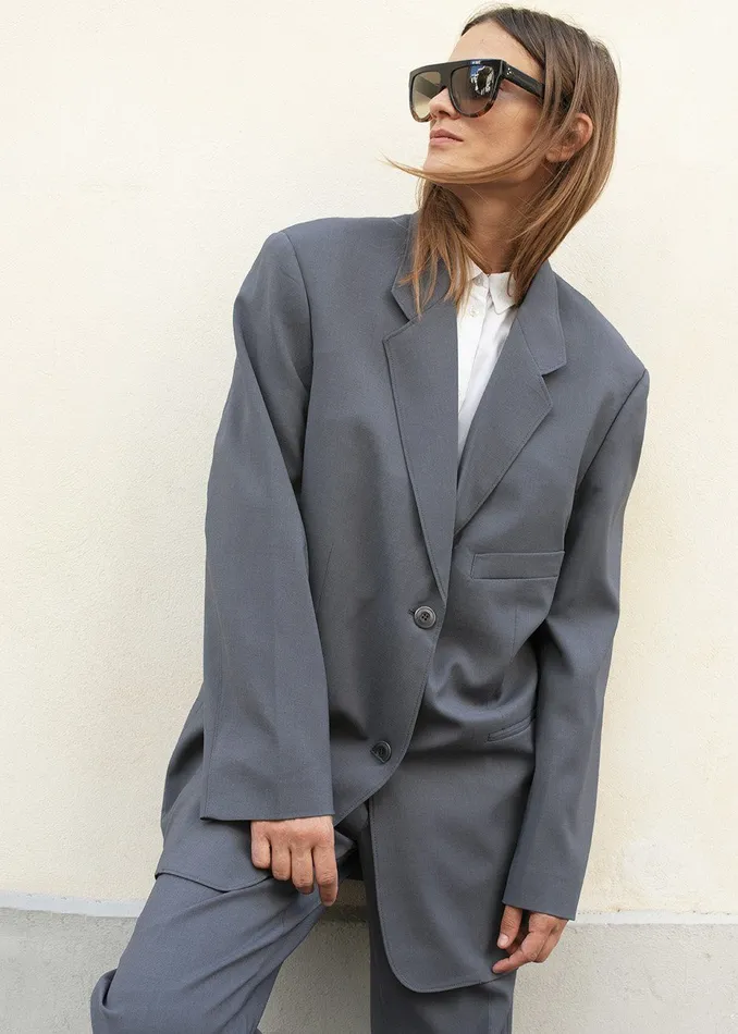 Women Notch Lapel Blazer 8211 Graphite The Frankie Shop Outerwear