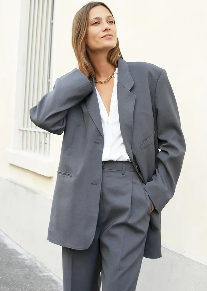 Women Notch Lapel Blazer 8211 Graphite The Frankie Shop Outerwear