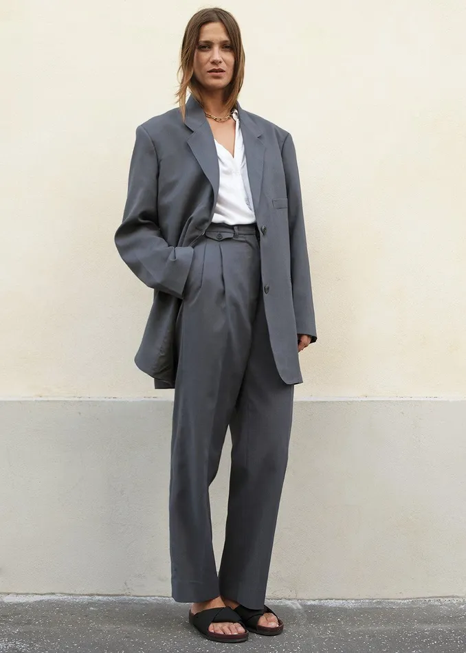 Women Notch Lapel Blazer 8211 Graphite The Frankie Shop Outerwear