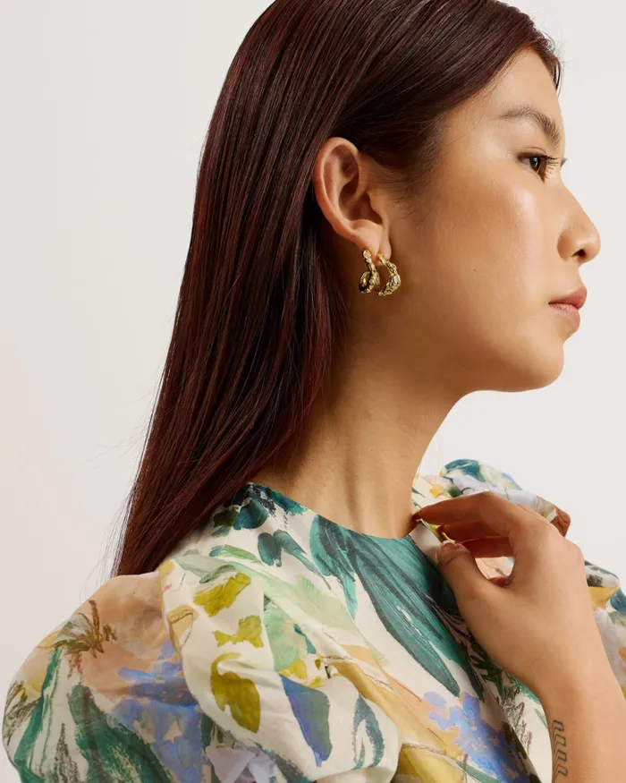 Women OASIA 8211 Pleated Puff Sleeve Floral Print Top Ivory Ted Baker Tops and Blouses