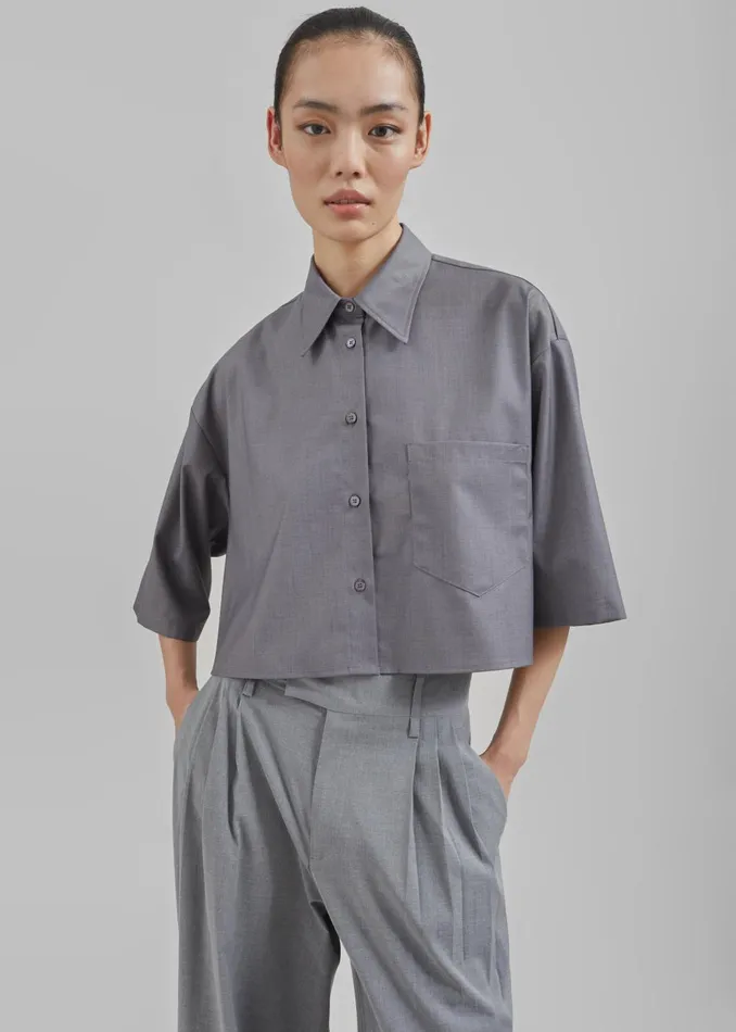 Women Odem Cropped Shirt 8211 Grey The Frankie Shop Tops