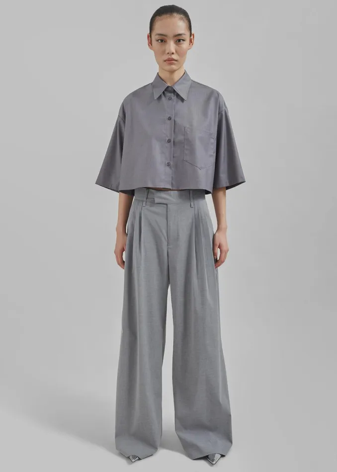 Women Odem Cropped Shirt 8211 Grey The Frankie Shop Tops