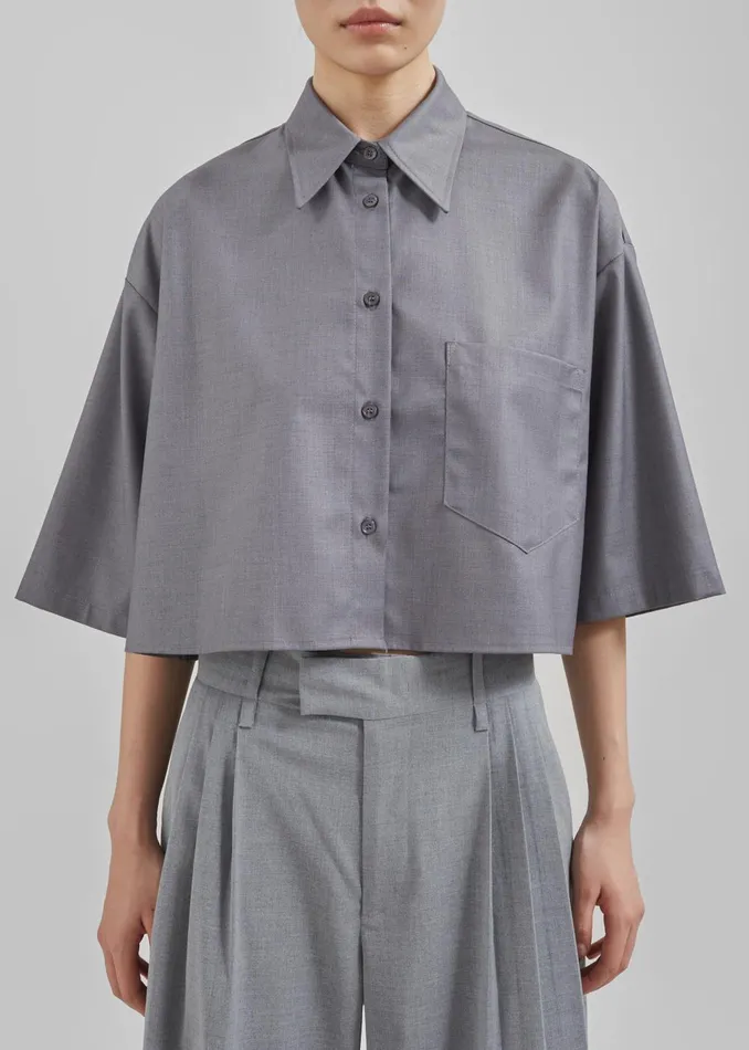 Women Odem Cropped Shirt 8211 Grey The Frankie Shop Tops