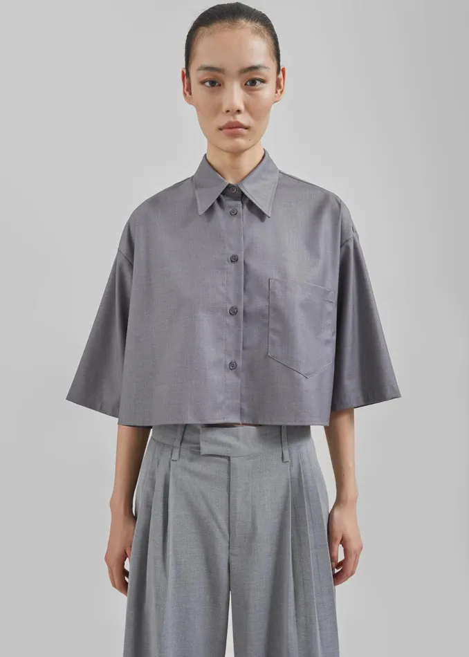 Women Odem Cropped Shirt 8211 Grey The Frankie Shop Tops