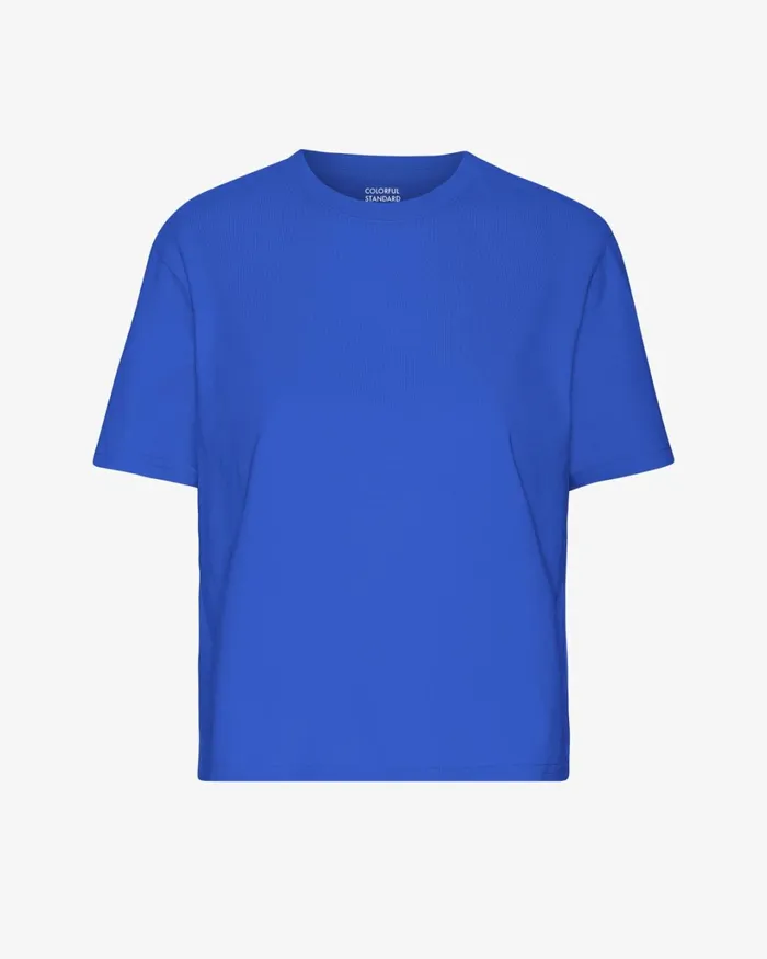 Women Organic Boxy Crop Tee Sapphire Blue Colorful Standard TShirts
