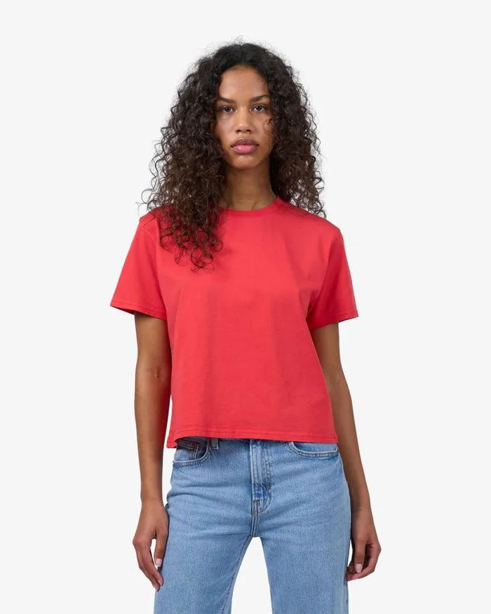 Women Organic Boxy Crop Tee Sapphire Blue Colorful Standard TShirts