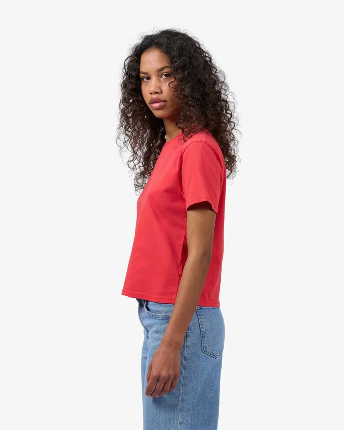 Women Organic Boxy Crop Tee Sapphire Blue Colorful Standard TShirts