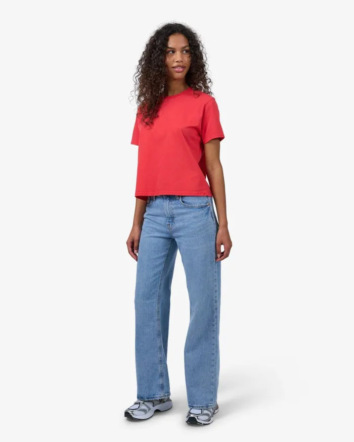 Women Organic Boxy Crop Tee Sapphire Blue Colorful Standard TShirts
