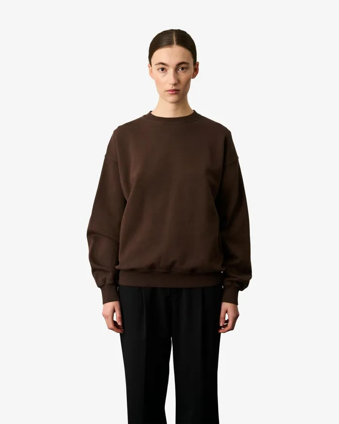 Women Organic Oversized Crew Coffee Brown Colorful Standard Crewneck Sweatshirts