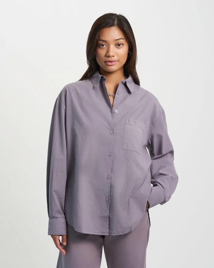 Women Organic Oversized Shirt Cloudy Grey Colorful Standard Shirts