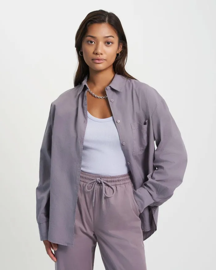 Women Organic Oversized Shirt Cloudy Grey Colorful Standard Shirts