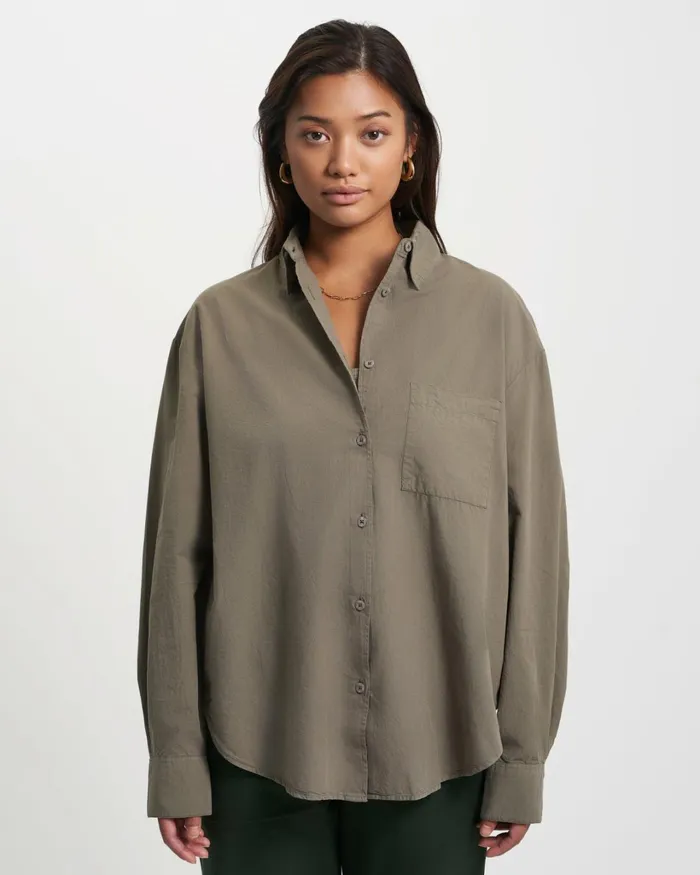 Women Organic Oversized Shirt Dusty Olive Colorful Standard Shirts