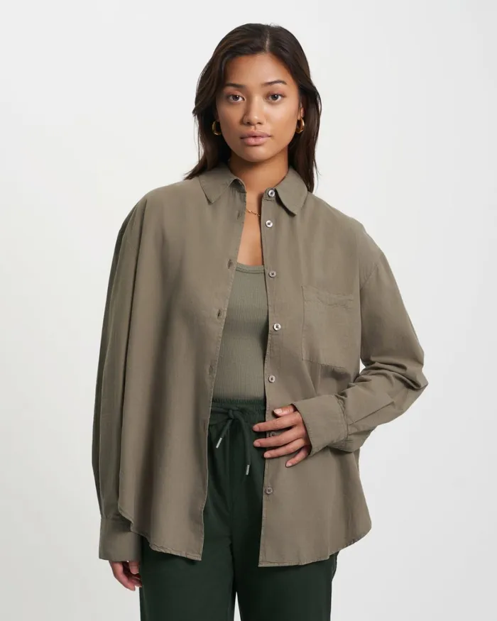 Women Organic Oversized Shirt Dusty Olive Colorful Standard Shirts