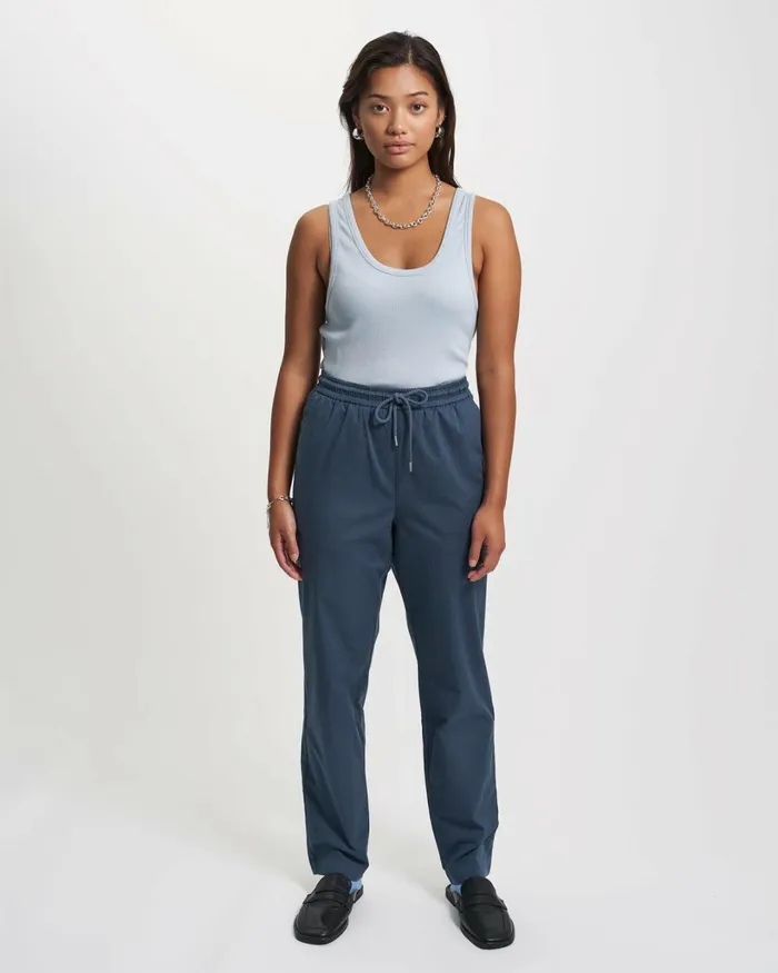 Women Organic Twill Pants Petrol Blue Colorful Standard Pants