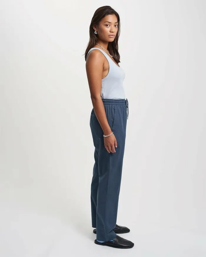 Women Organic Twill Pants Petrol Blue Colorful Standard Pants