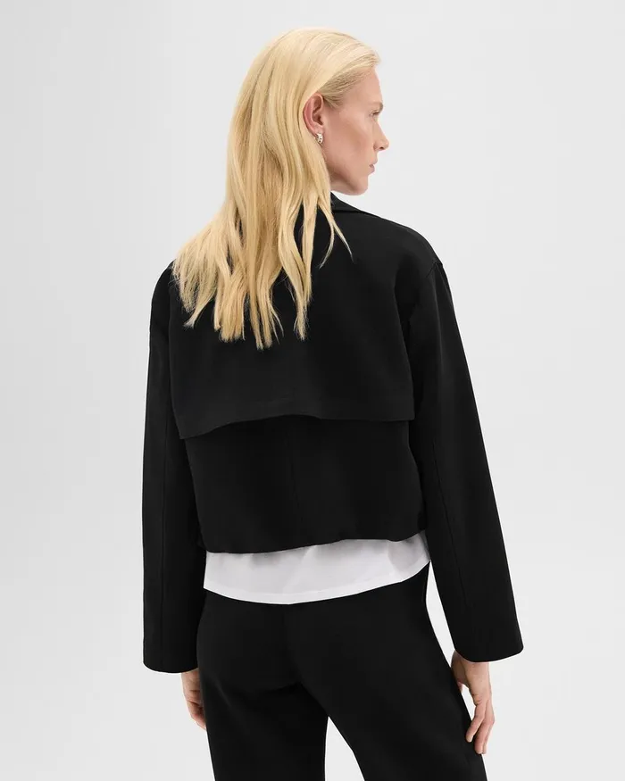 Women Outerwear Theory DoubleBreasted Crop Trench In Admiral Crepe Black