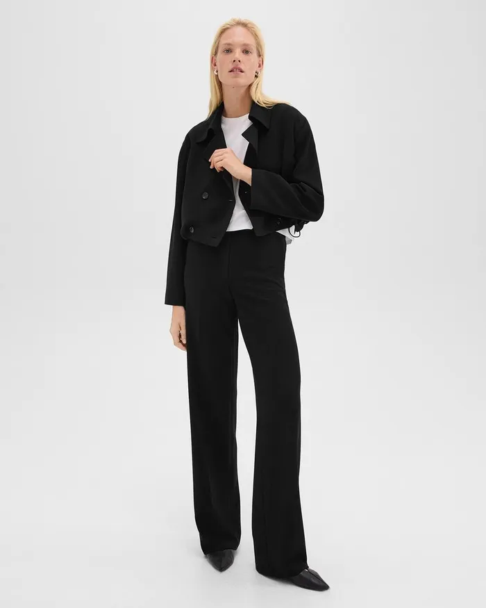 Women Outerwear Theory DoubleBreasted Crop Trench In Admiral Crepe Black