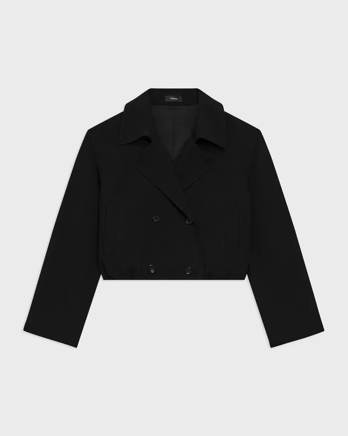 Women Outerwear Theory DoubleBreasted Crop Trench In Admiral Crepe Black